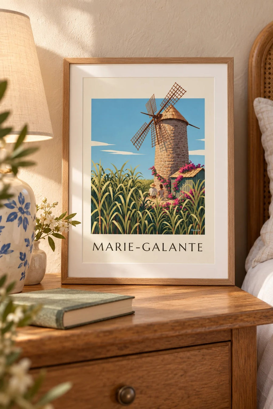 Poster Guadeloupe, Bézard-Mühle auf Marie-Galante : kleines A4-Format, gerahmt