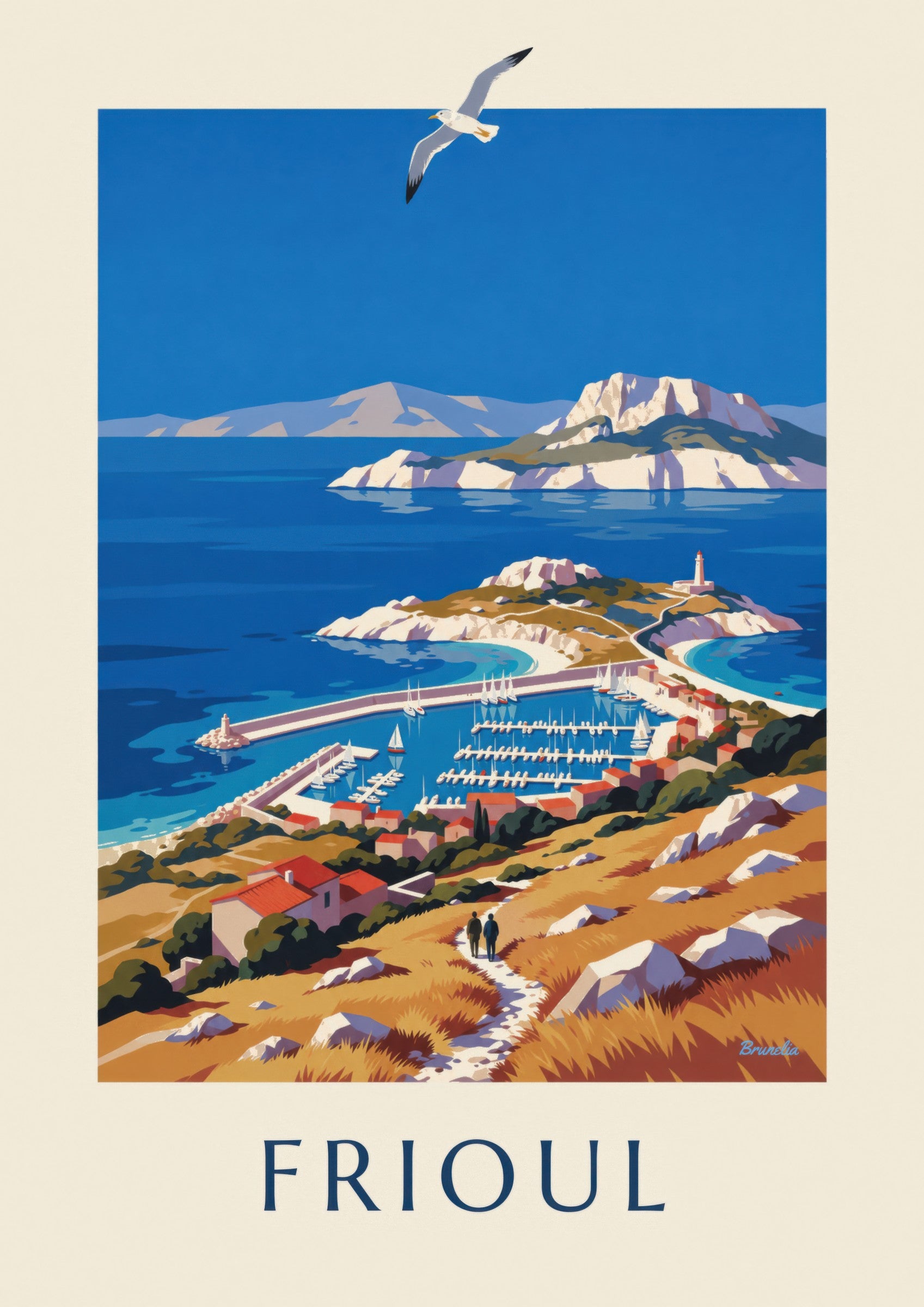 Affiche port des îles du Frioul à Marseille: Detail in Nahaufnahme