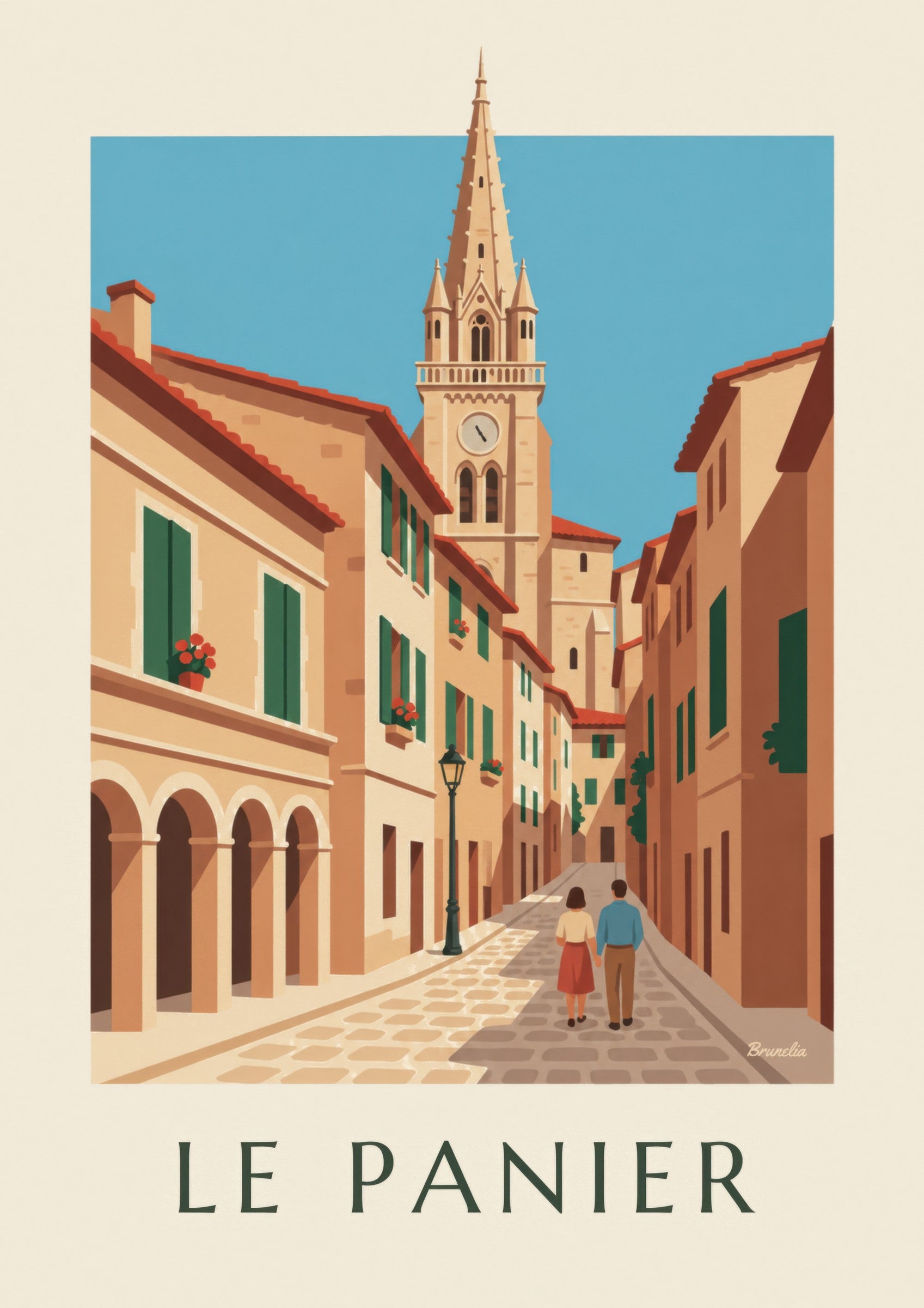 Affiche clocher des Accoules au Panier à Marseille: Detail in Nahaufnahme