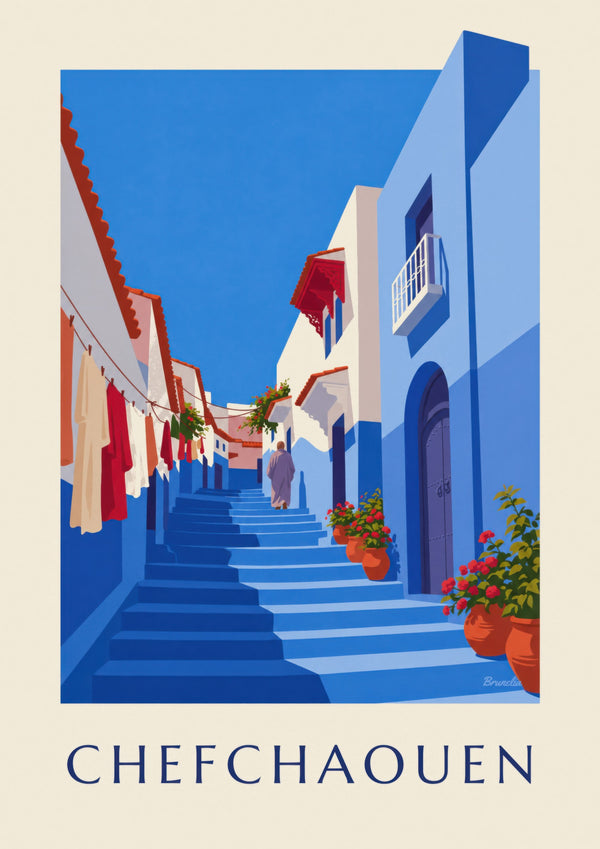 Poster der blauen Gasse von Chefchaouen in Marokko