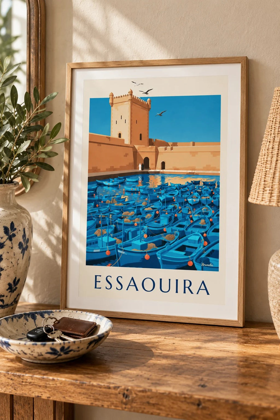 Affiche port d'Essaouira, tour de la Skala : petit format A4 encadré
