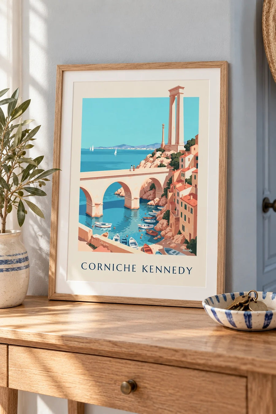 Affiche Corniche Kennedy à Marseille : petit format A4 encadré