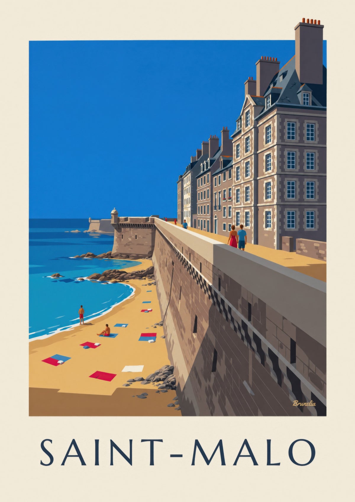 Poster der Stadtmauern von Saint-Malo und des Strandes