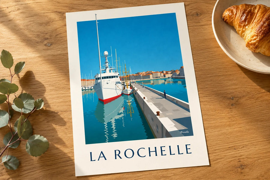 Poster vom Bassin des Chalutiers in La Rochelle : auf einem Tisch aufgestellt
