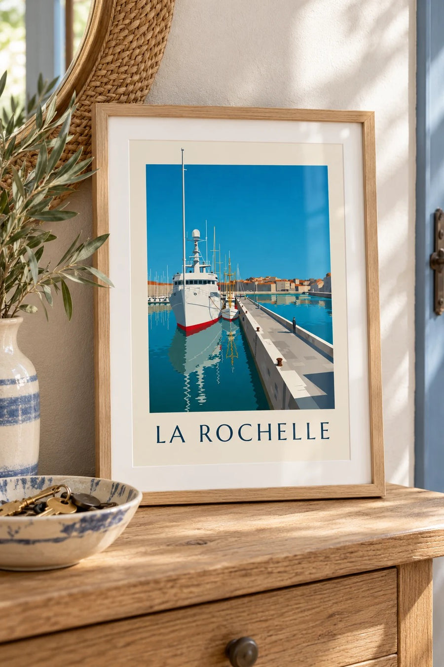 Poster vom Bassin des Chalutiers in La Rochelle : kleines A4-Format, gerahmt