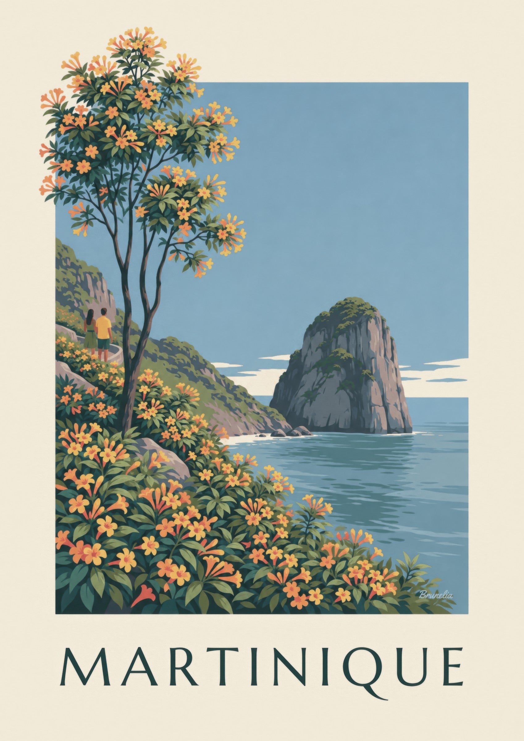 Affiche Martinique, rocher du Diamant et mer des Caraïbes: Detail in Nahaufnahme