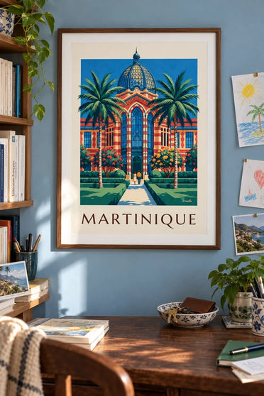 Poster Martinique mit der Schœlcher-Bibliothek in Fort-de-France : gerahmt an der Wand