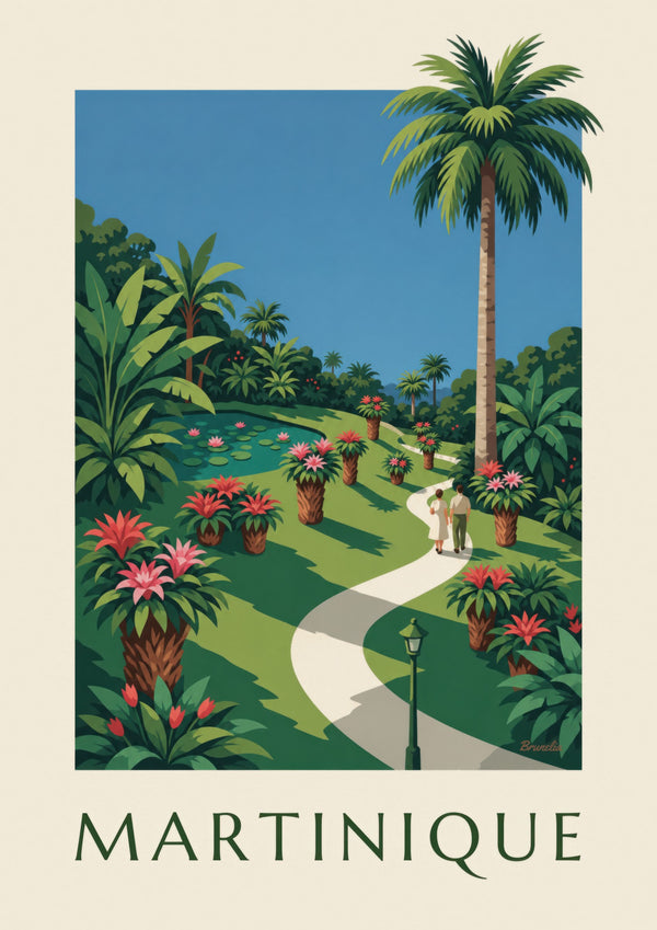 Poster Martinique mit dem Balata-Garten und Bromelien