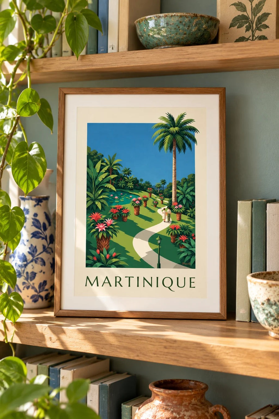 Poster Martinique mit dem Balata-Garten und Bromelien : kleines A4-Format, gerahmt