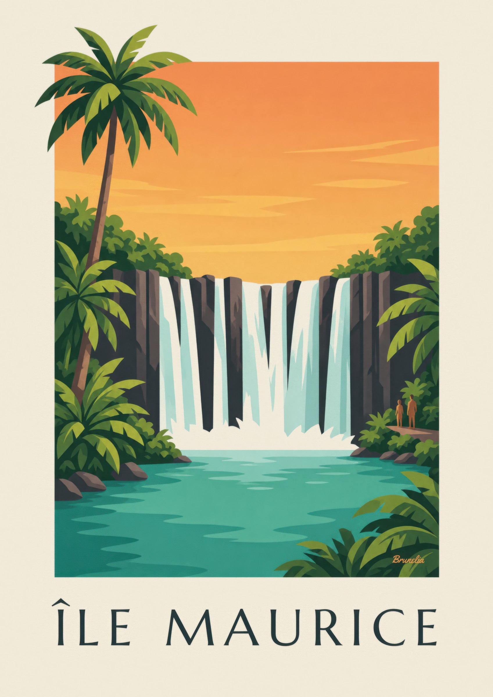 Affiche Île Maurice, cascade de Rochester (titre ÎLE MAURICE): Detail in Nahaufnahme