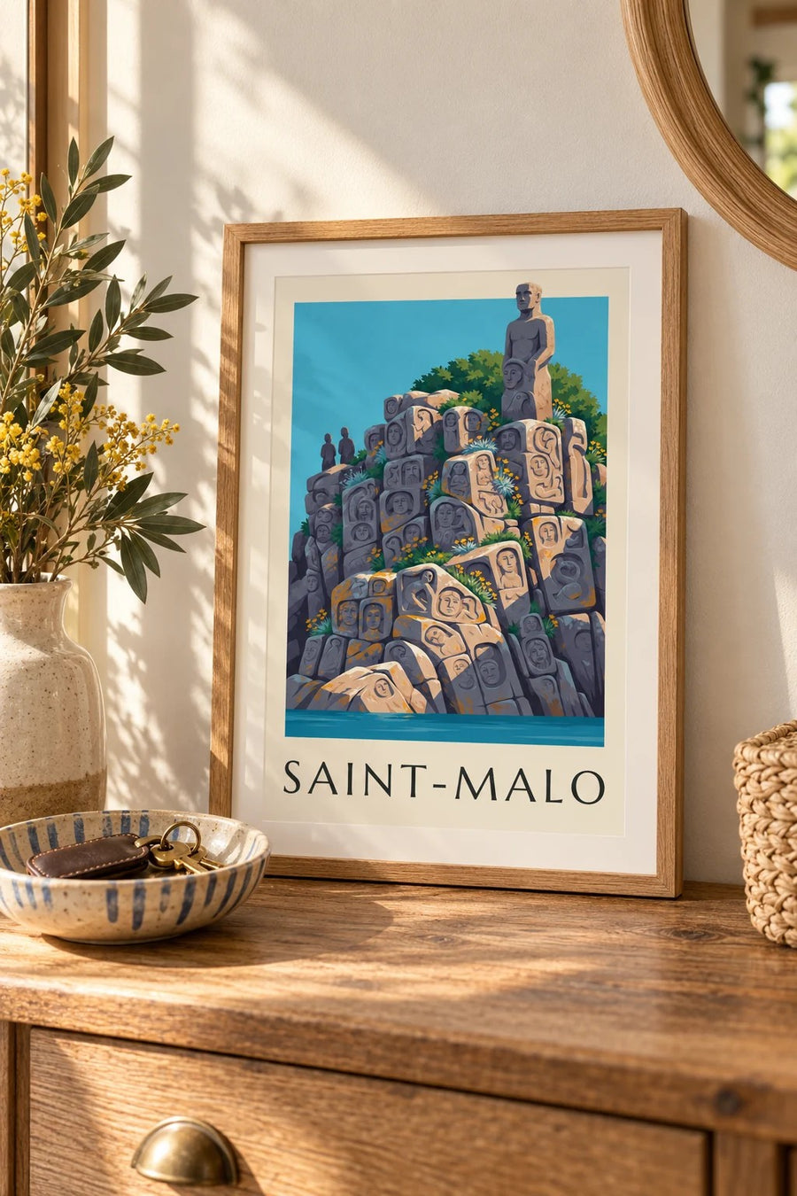 Affiche Rochers sculptés de Rothéneuf à Saint-Malo : petit format A4 encadré