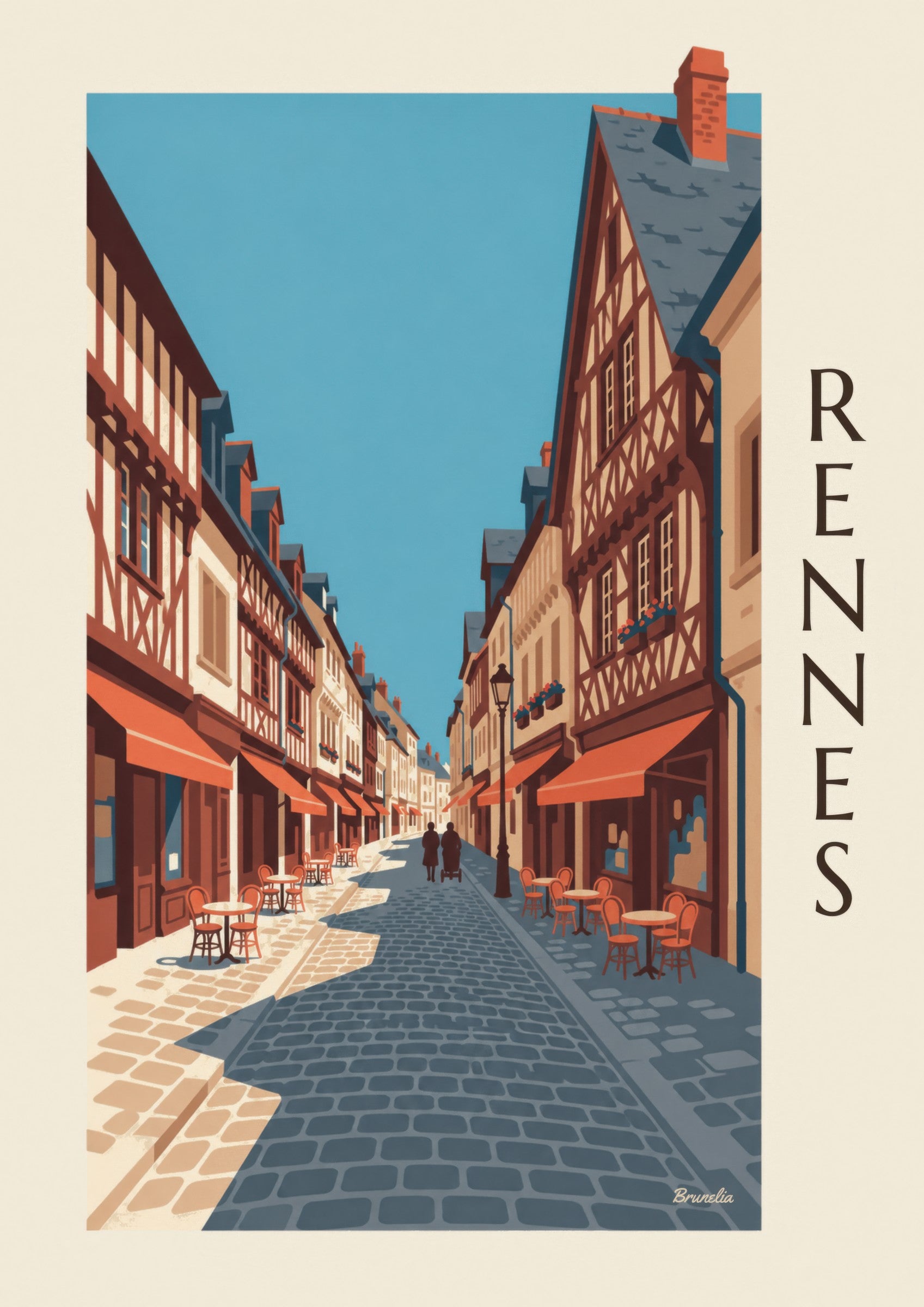 Affiche Rennes rue Saint-Georges et maisons à pans de bois: Detail in Nahaufnahme