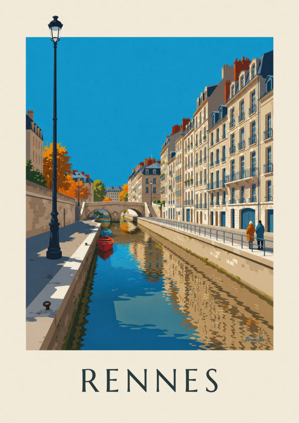 Affiche Rennes la Vilaine et le quai Émile-Zola