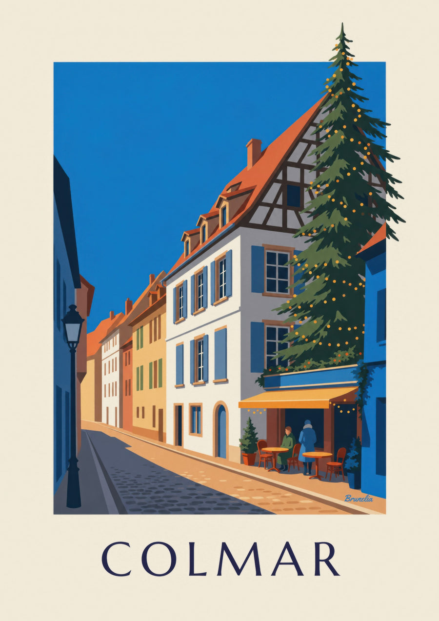 Poster vom weihnachtlich beleuchteten Colmar, Viertel der Poissonnerie