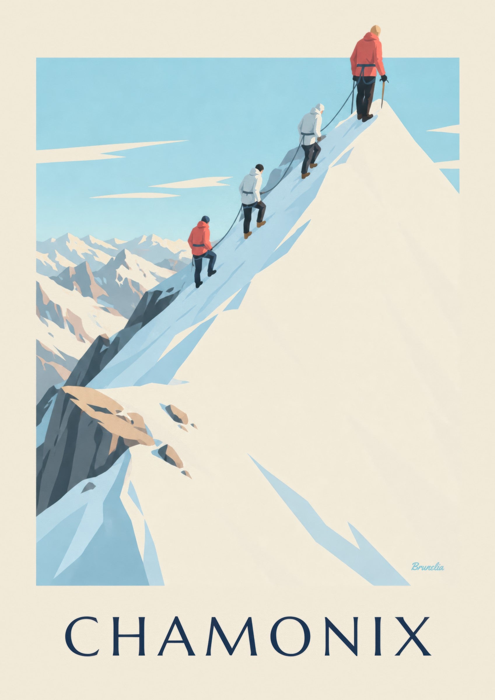 Poster von Bergsteigern auf dem Grat der Aiguille du Midi: Detail in Nahaufnahme