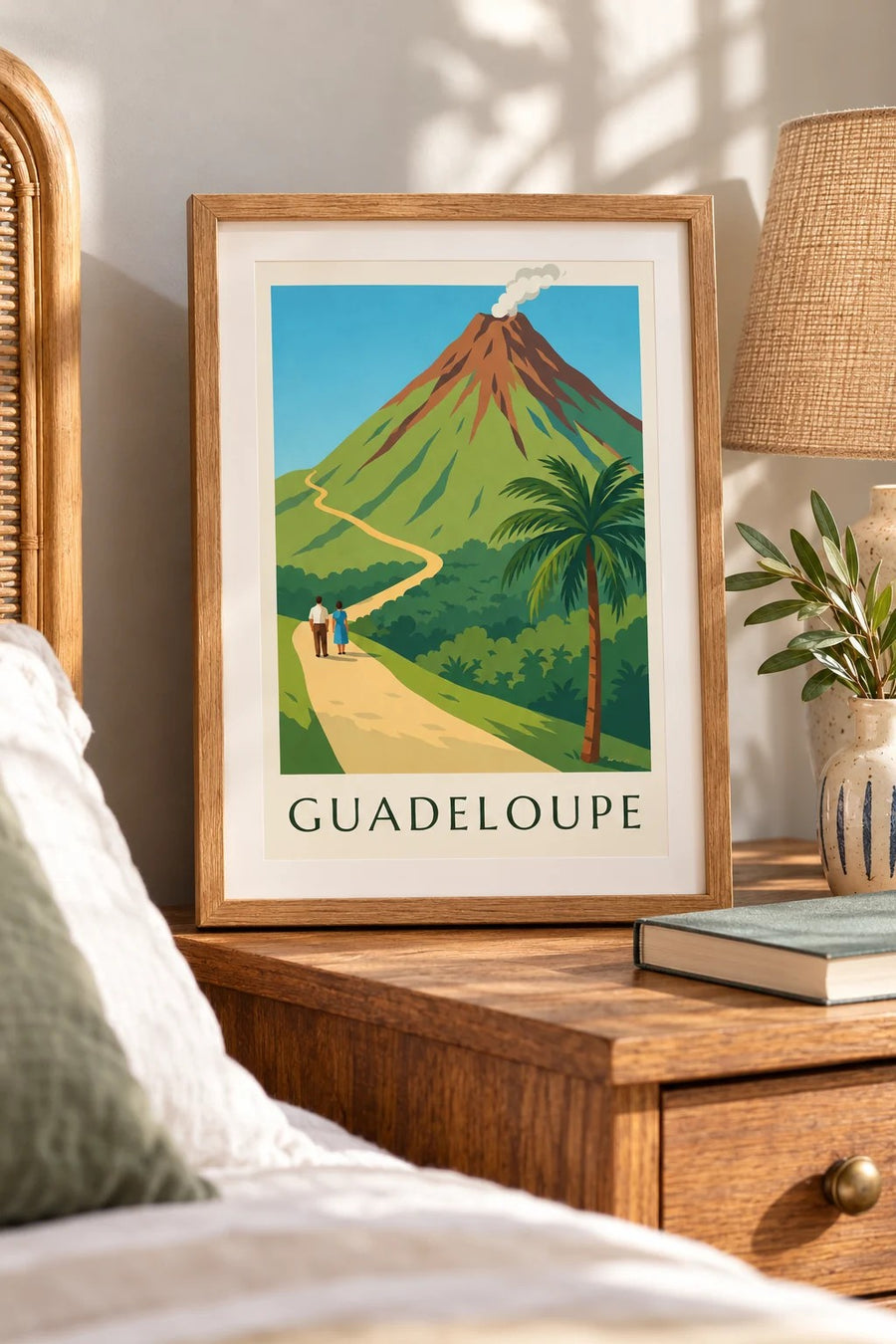 Poster Guadeloupe, Vulkan La Soufrière : kleines A4-Format, gerahmt