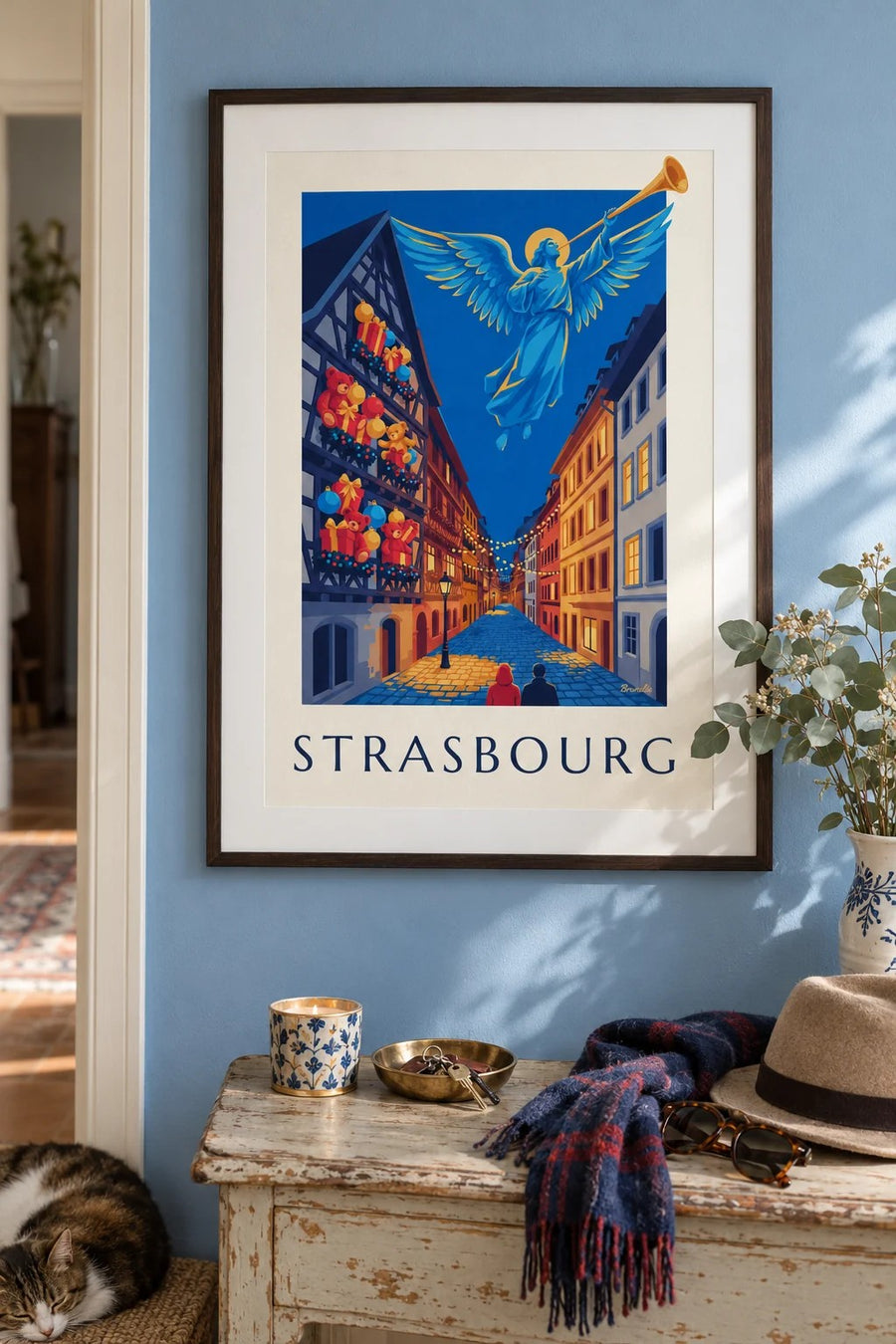 Affiche Strasbourg à Noël, ange lumineux : encadrée au mur