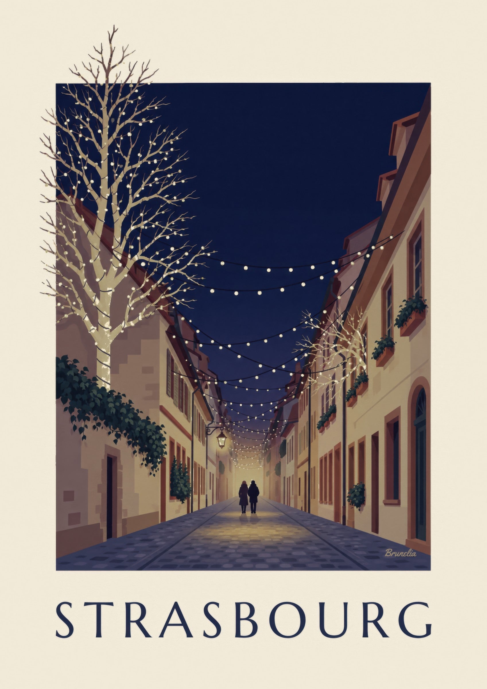 Affiche ruelle de Strasbourg illuminée pour Noël: Detail in Nahaufnahme