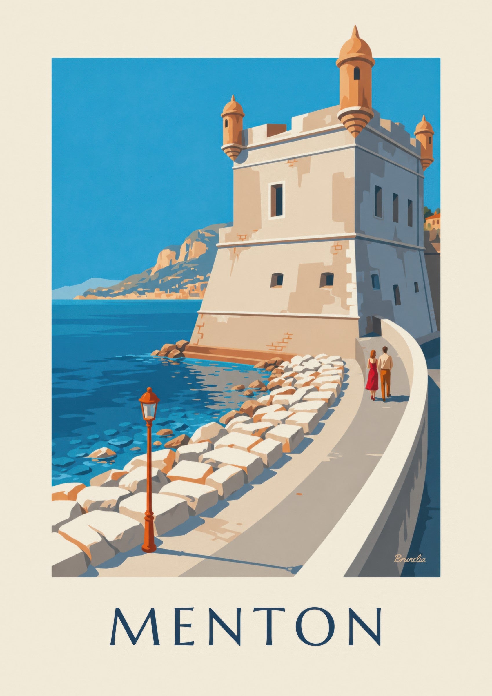 Poster der Bastion am alten Hafen von Menton am Meer: Detail in Nahaufnahme
