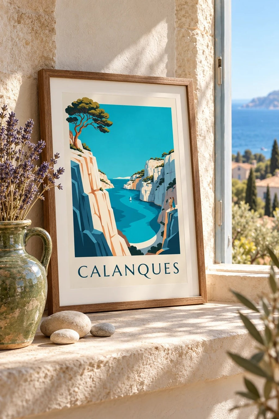 Poster der Calanque d'En-Vau in Marseille : kleines A4-Format, gerahmt