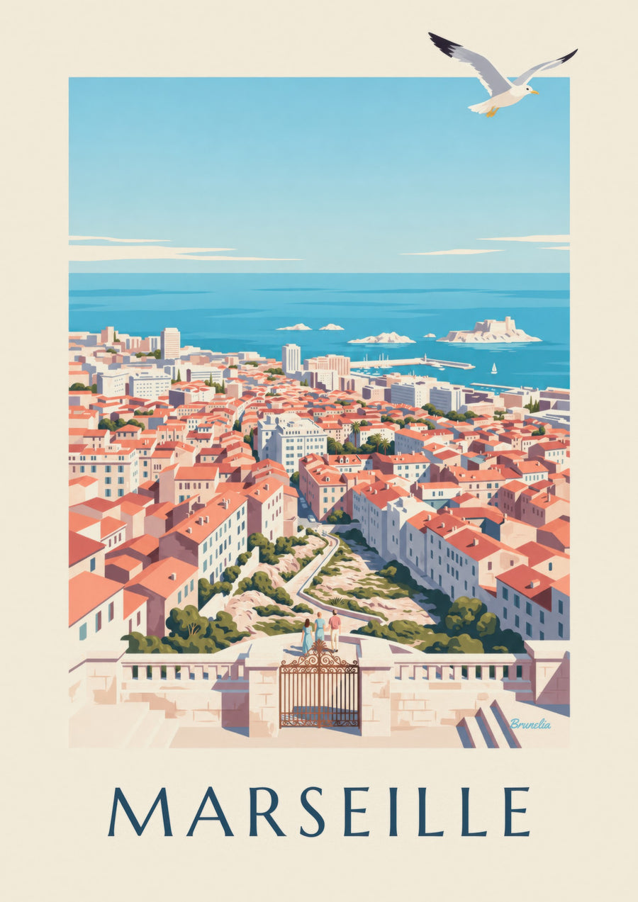 Poster mit Blick auf Marseille von der Notre-Dame-de-la-Garde aus