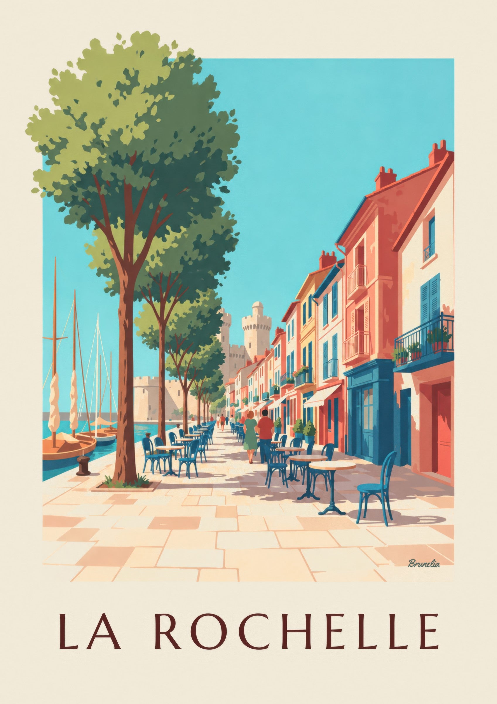 Poster des Gabut-Viertels in La Rochelle mit bunten Häusern: Detail in Nahaufnahme