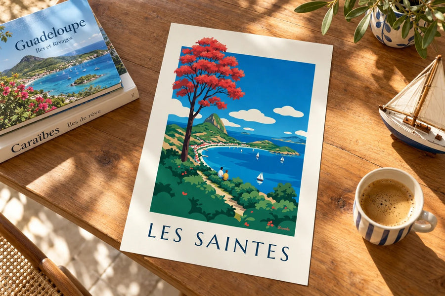 Poster Guadeloupe, Bucht von Les Saintes auf Terre-de-Haut : auf einem Tisch aufgestellt