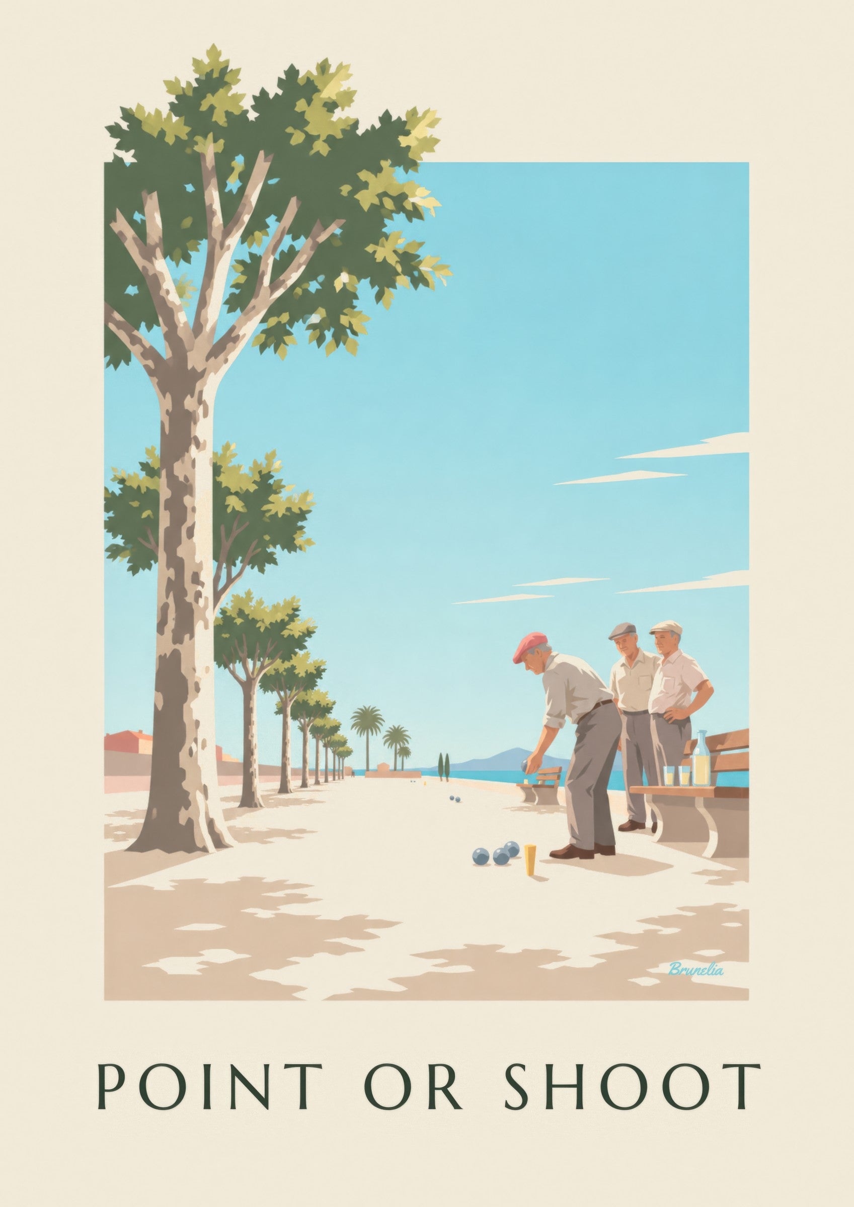 Affiche partie de pétanque sous les platanes: Detail in Nahaufnahme