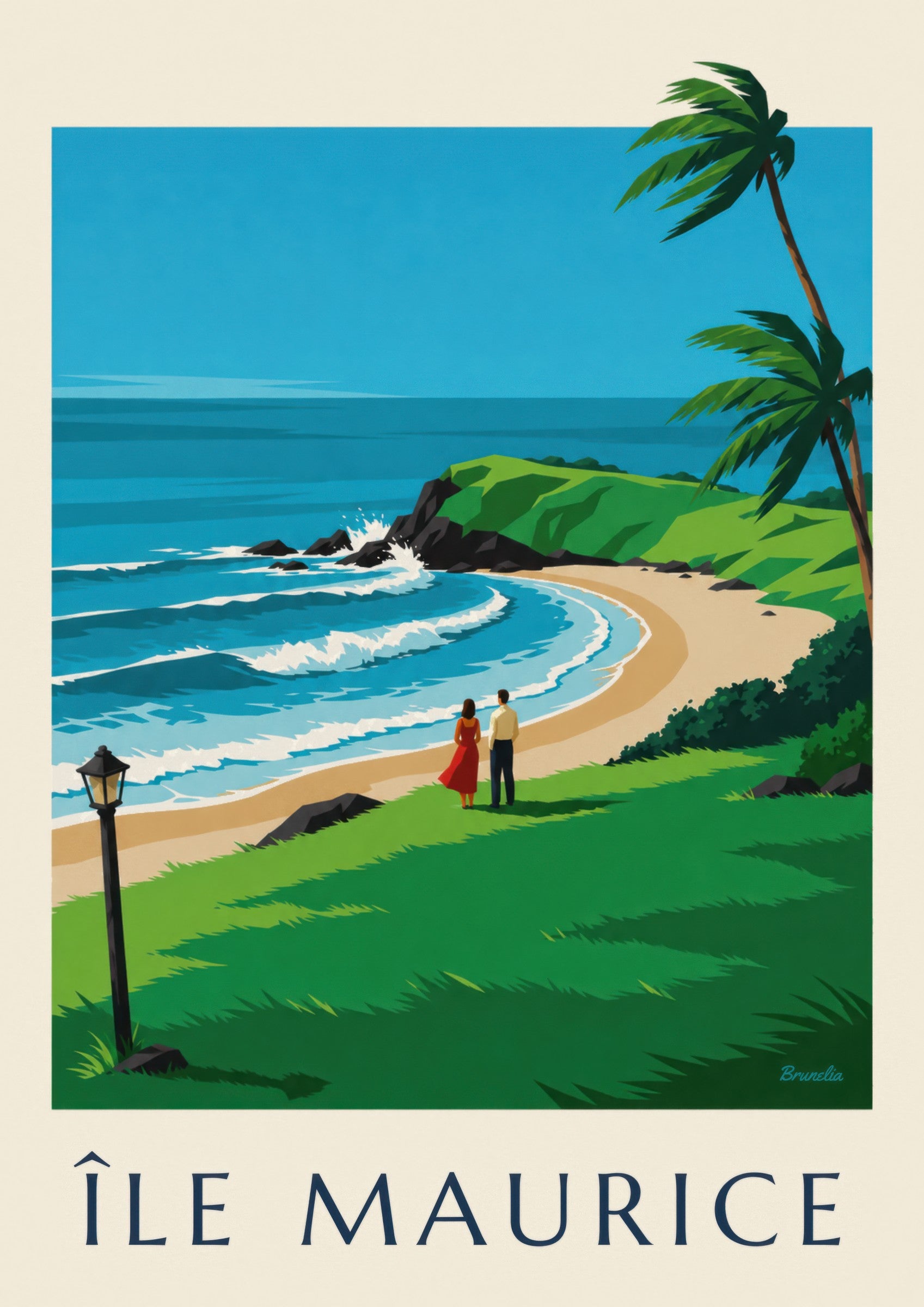 Affiche Île Maurice, côte sauvage de Gris-Gris (titre ÎLE MAURICE): Detail in Nahaufnahme