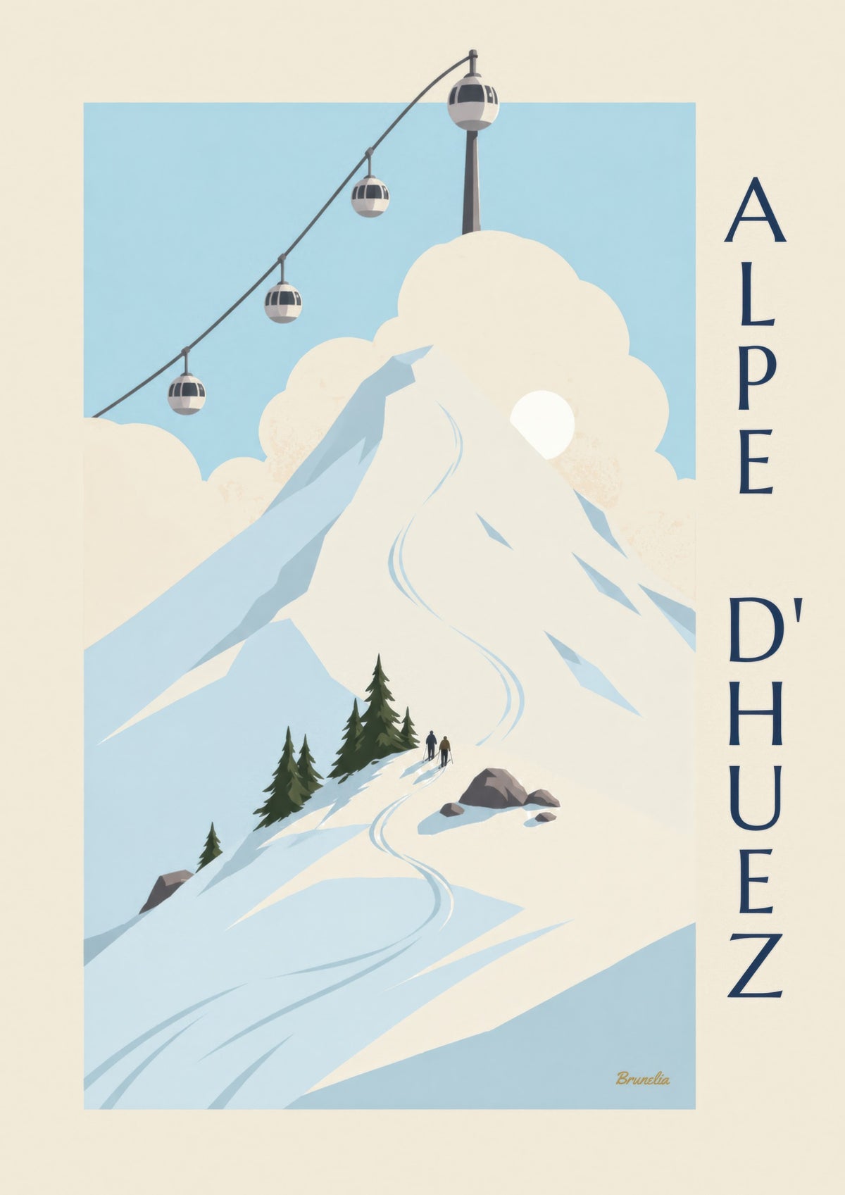 Poster Alpe d'Huez, Eiergondeln über den Pisten