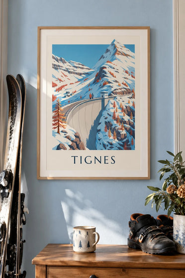 Poster Tignes, der große Staudamm im Winter : gerahmt an der Wand