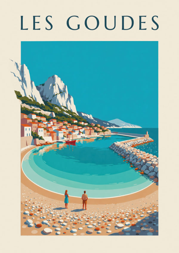 Poster Hafen von Les Goudes in Marseille, Bucht und Steindamm