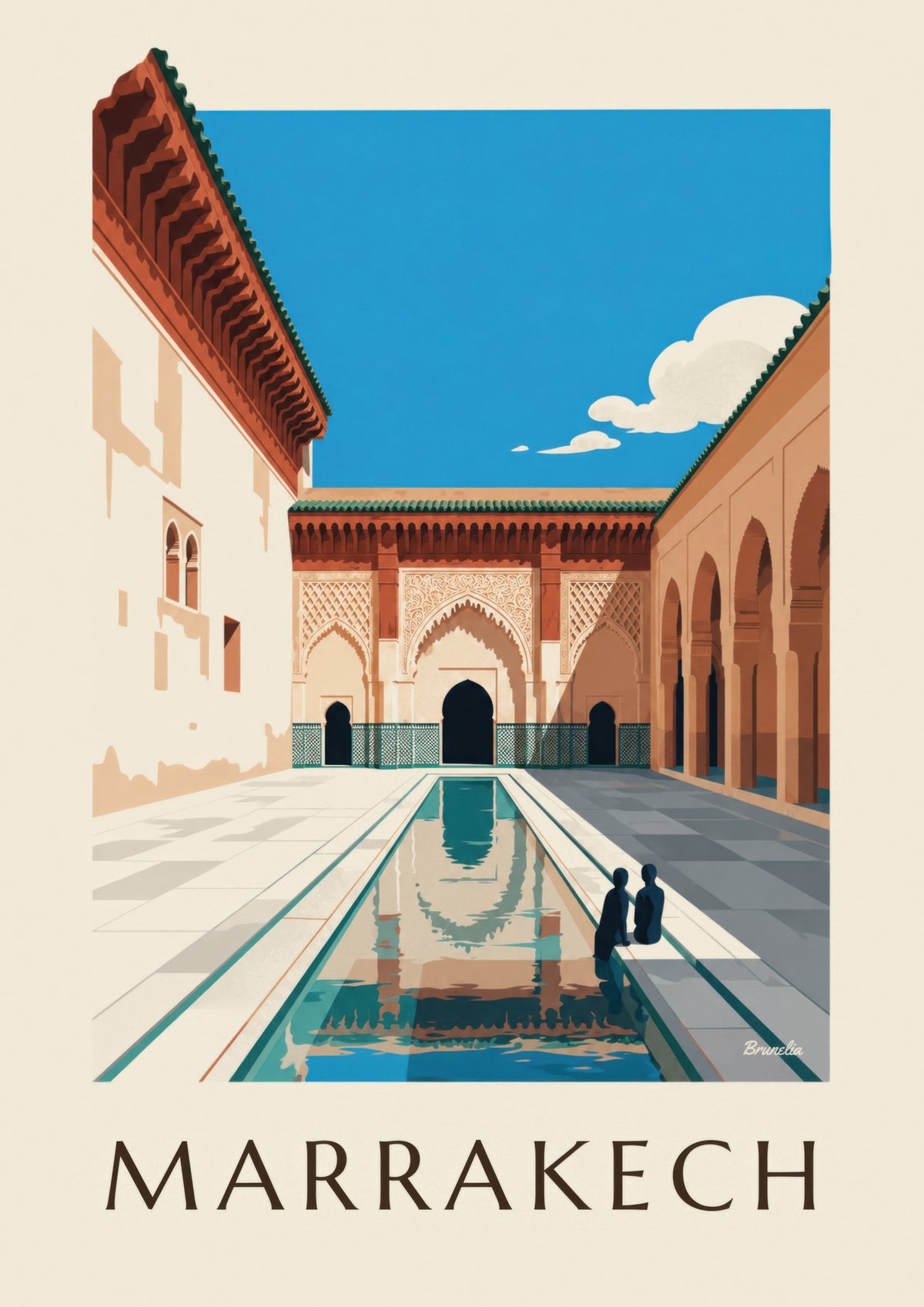 Poster Innenhof der Medrese Ben Youssef in Marrakesch