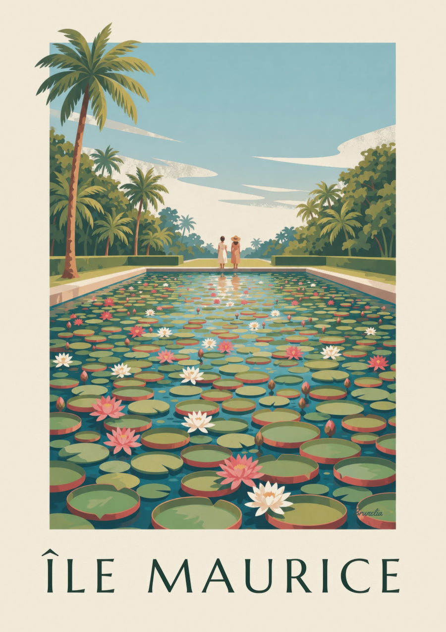 Plakat Mauritius Riesenseerosen (Titel ÎLE MAURICE)