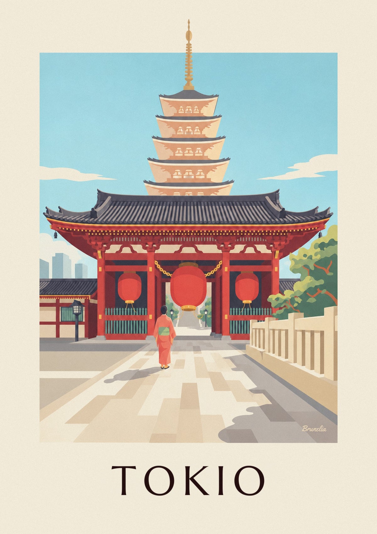 Poster Senso-ji-Tempel mit großer roter Laterne in Tokio