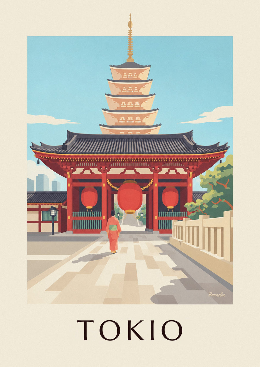 Poster Senso-ji-Tempel mit großer roter Laterne in Tokio