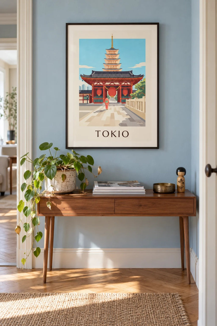 Poster Senso-ji-Tempel mit großer roter Laterne in Tokio: gerahmt an der Wand