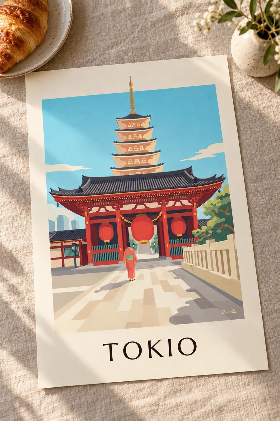 Poster Senso-ji-Tempel mit großer roter Laterne in Tokio: auf einem Tisch aufgestellt