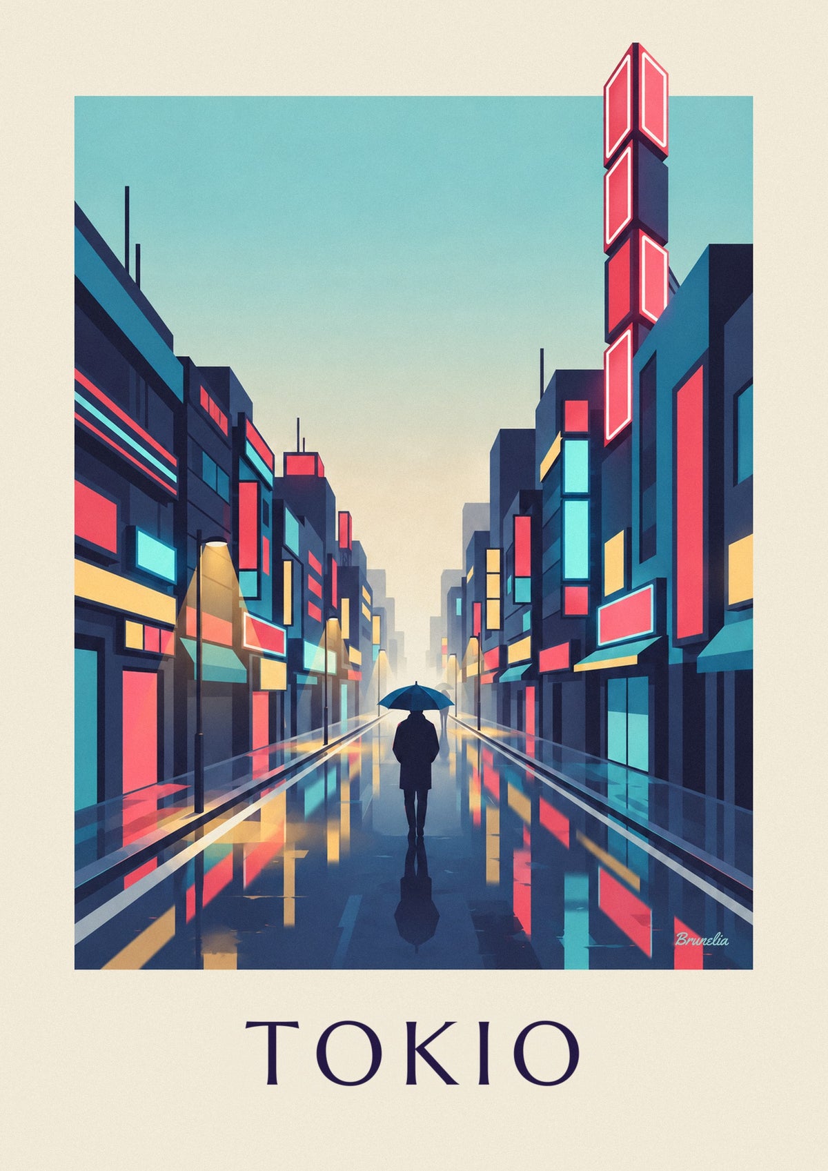 Poster Regennacht und Neonlichter im Stadtteil Shinjuku in Tokio
