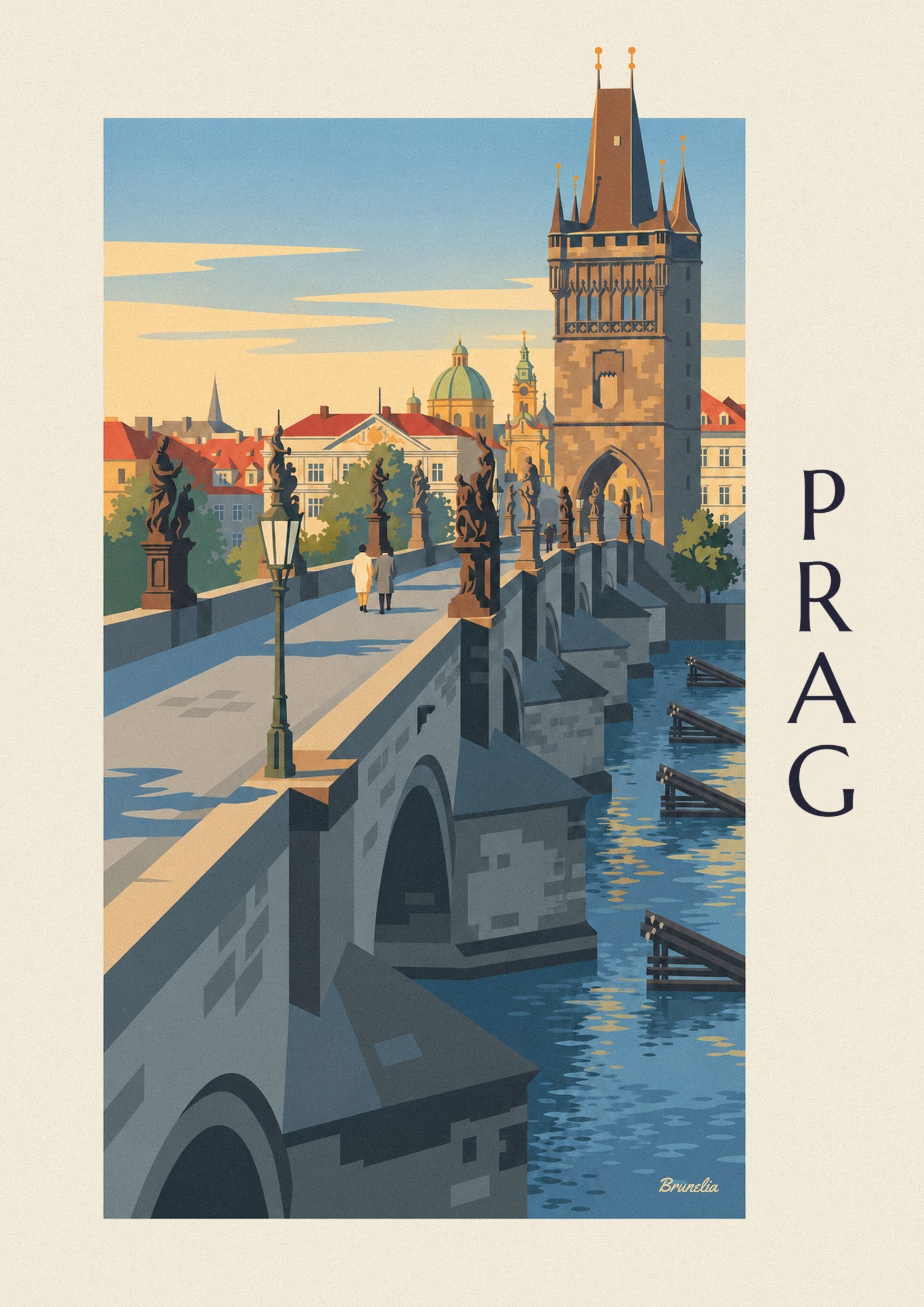 Poster Prag, Karlsbrücke und gotischer Turm an der Moldau: Detail in Nahaufnahme