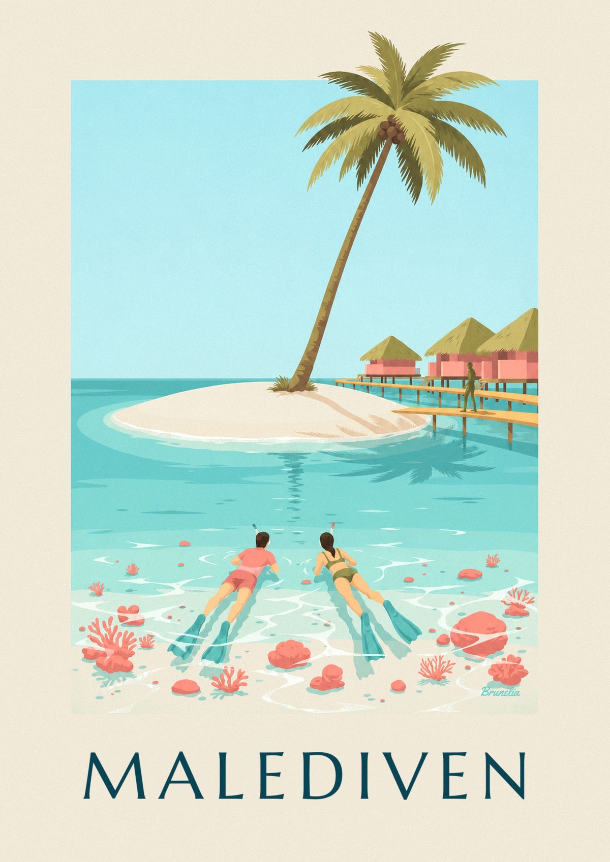 Poster Malediven, Schnorchler über den Korallen der Lagune
