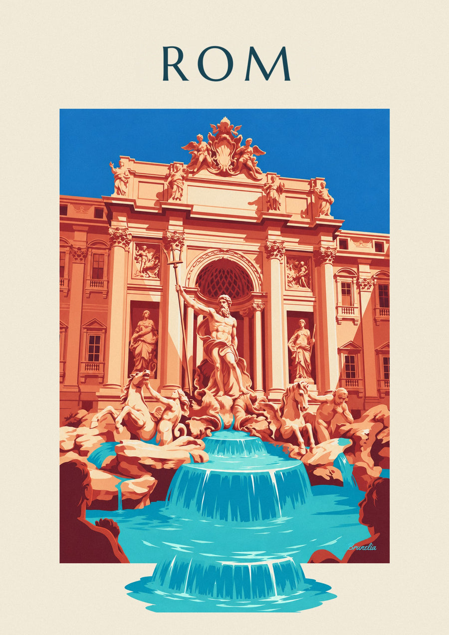 Poster Trevi-Brunnen und Neptun-Statue in Rom