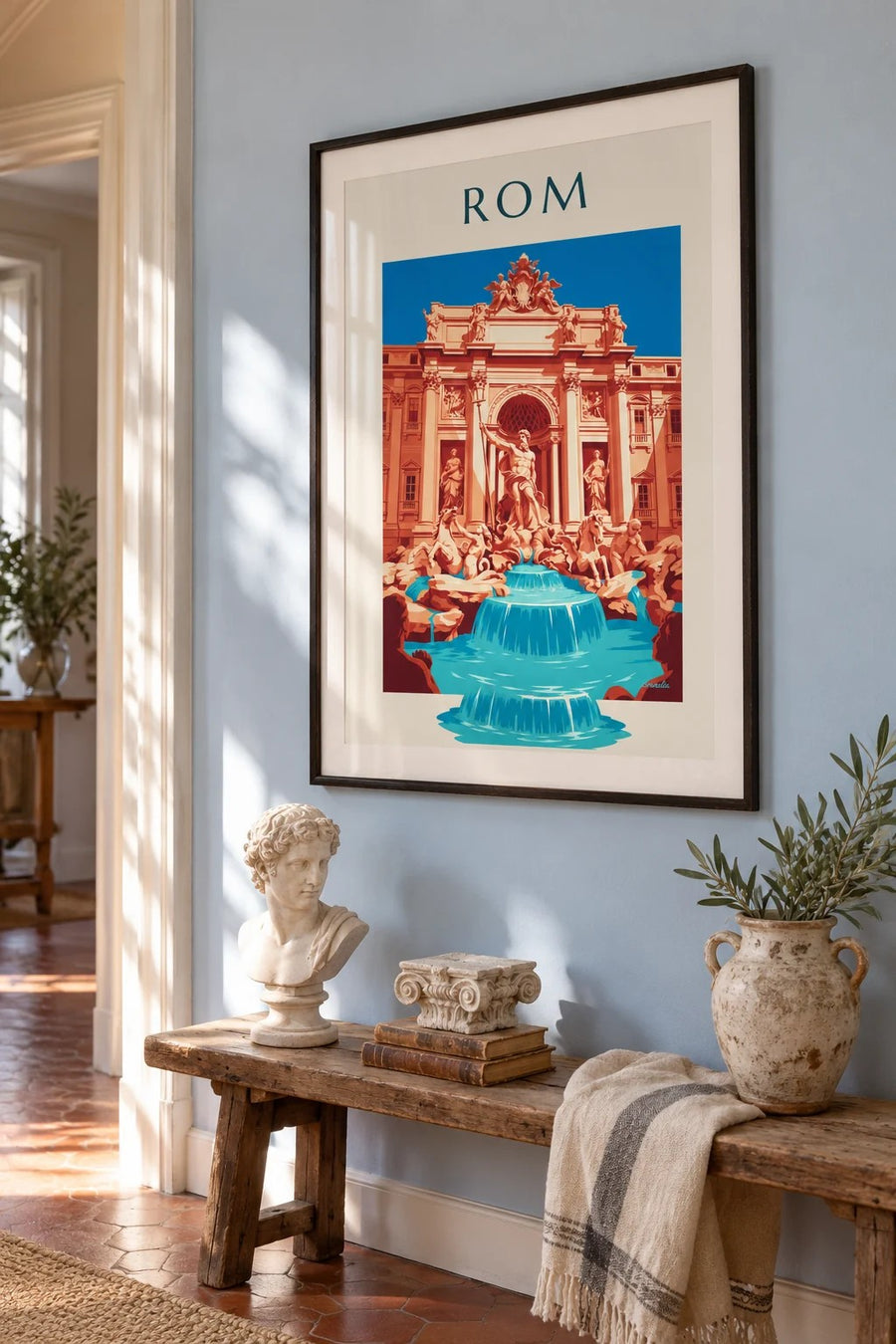 Poster Trevi-Brunnen und Neptun-Statue in Rom: gerahmt an der Wand