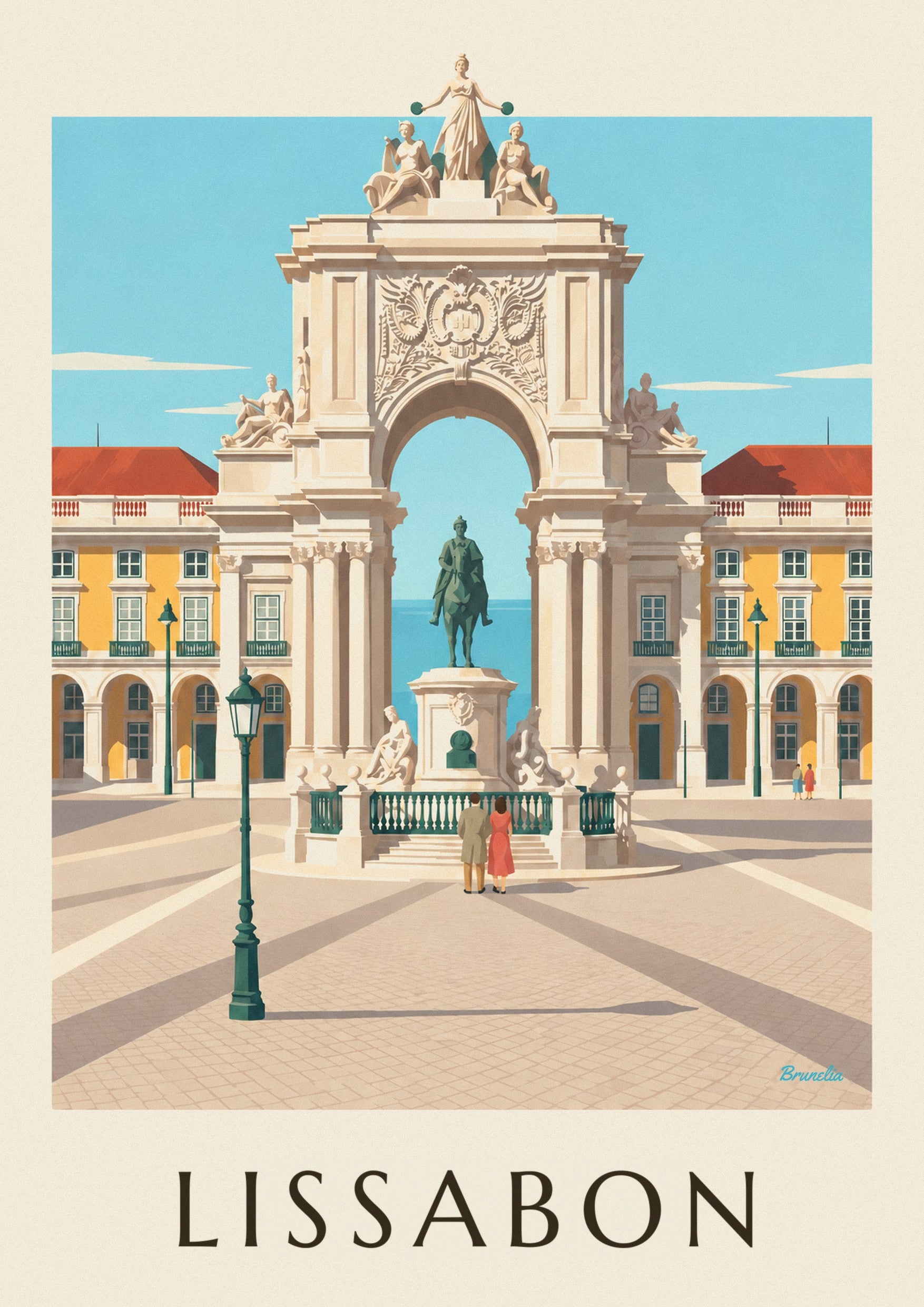 Poster Praça do Comércio und Arco da Rua Augusta in Lissabon: Detail in Nahaufnahme