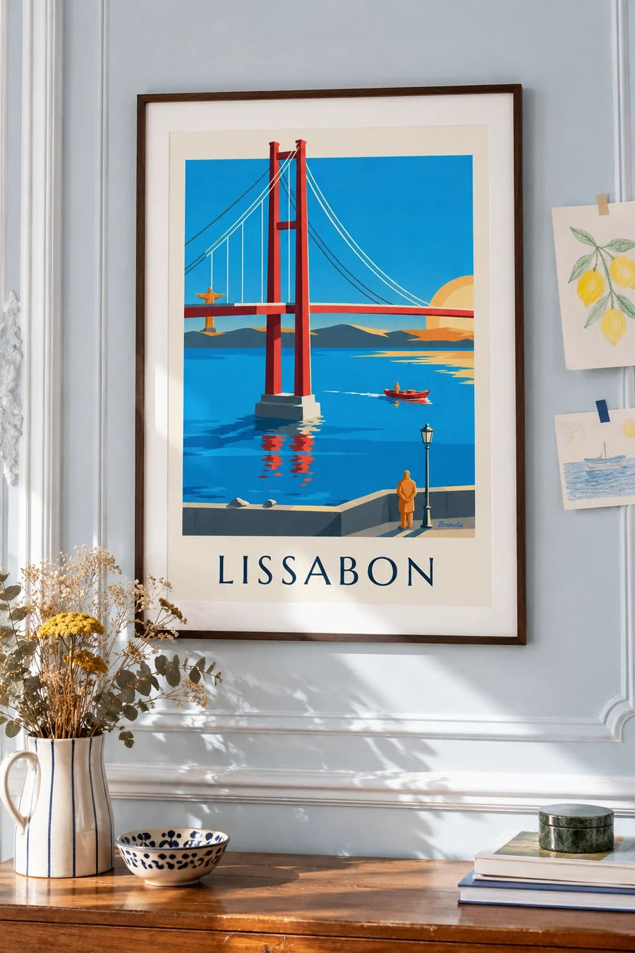 Poster Ponte 25 de Abril über den Tejo in Lissabon: gerahmt an der Wand