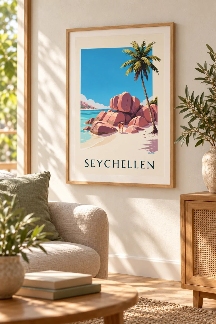 Poster Anse Source d’Argent auf La Digue, Seychellen: kleines Format A4 gerahmt