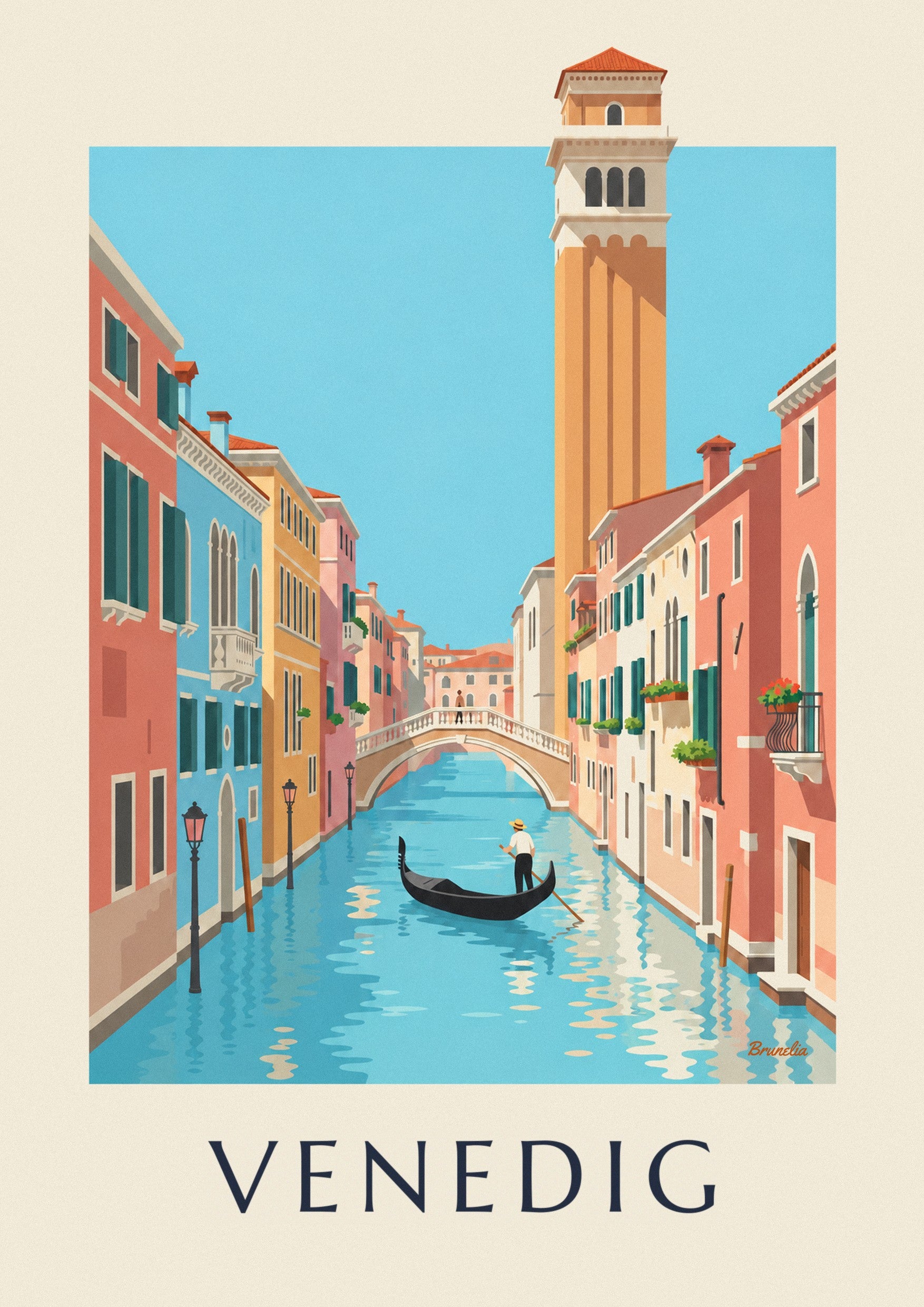 Poster Gondoliere auf einem Kanal in Venedig: Detail in Nahaufnahme