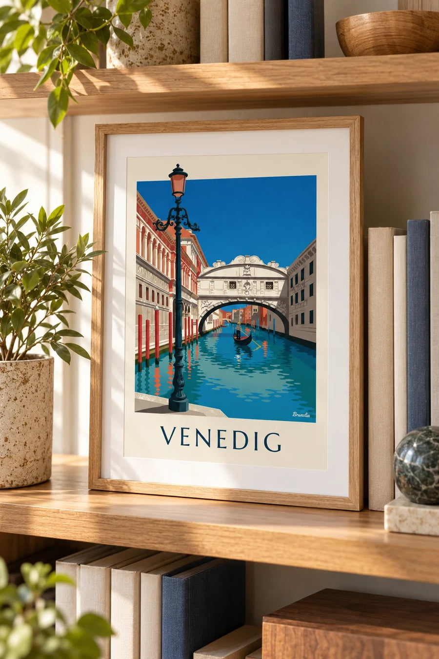 Poster Gondel unter der Seufzerbrücke in Venedig: kleines A4-Format, gerahmt