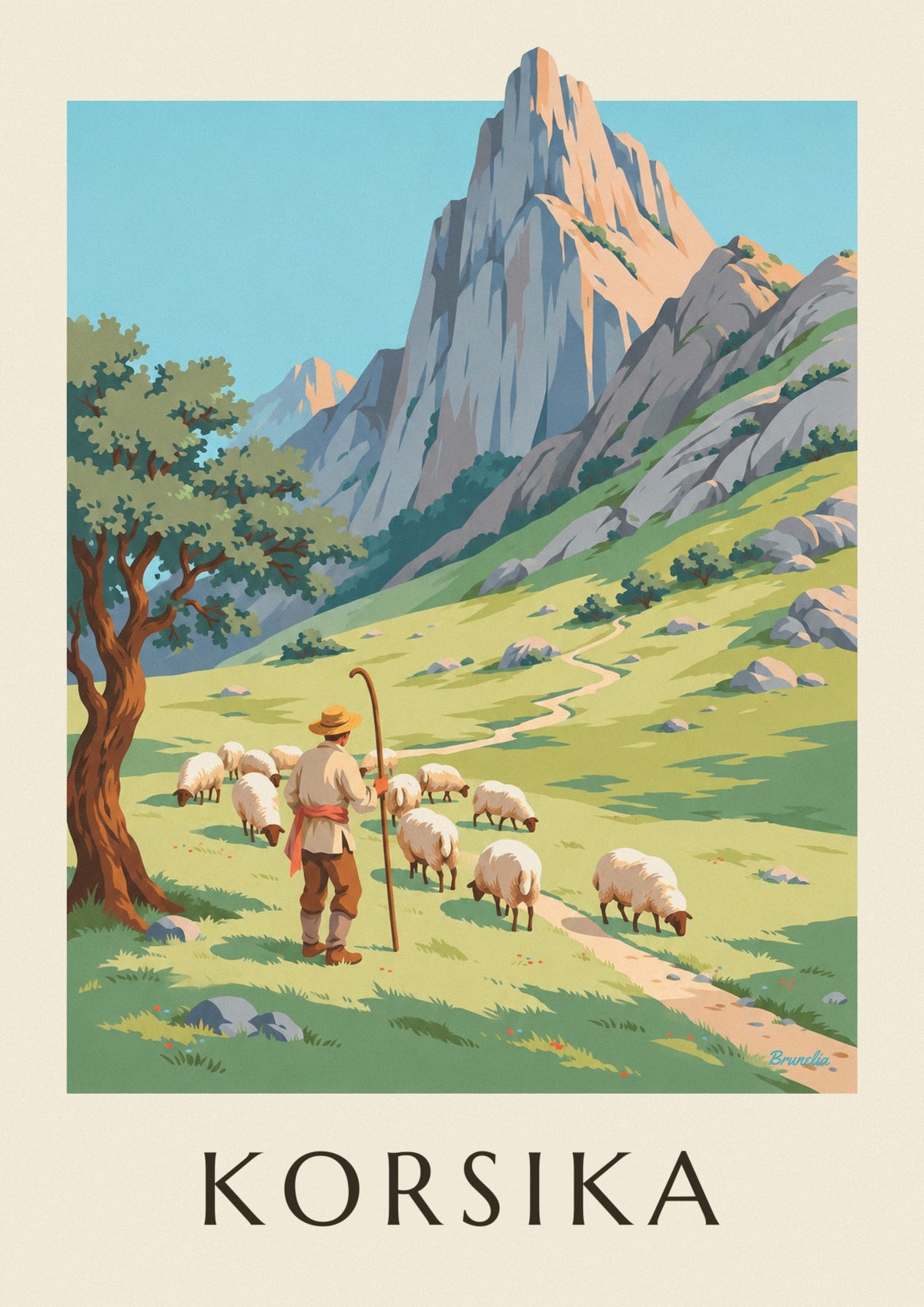 Poster Hirte mit seinen Schafen in den korsischen Bergen
