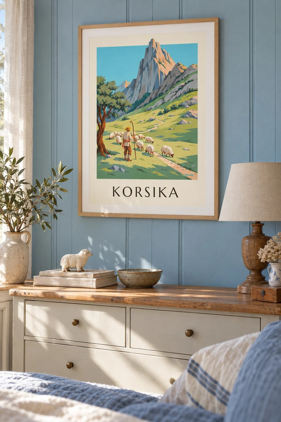 Poster Hirte mit seinen Schafen in den korsischen Bergen: gerahmt an der Wand